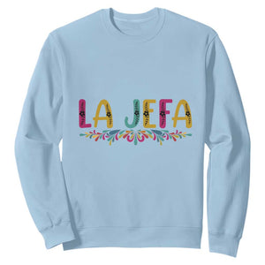 Funny Mexican Spanish La Jefa Boss Sweatshirt Mexican Flowers TS11 Light Blue Print Your Wear