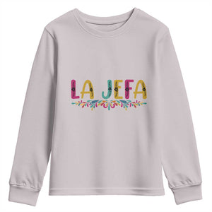 Funny Mexican Spanish La Jefa Boss Youth Sweatshirt Mexican Flowers TS11 Ice Gray Print Your Wear