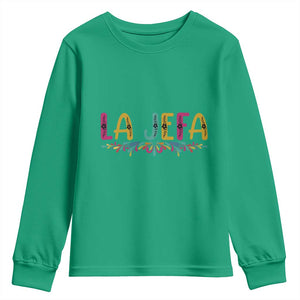 Funny Mexican Spanish La Jefa Boss Youth Sweatshirt Mexican Flowers TS11 Irish Green Print Your Wear
