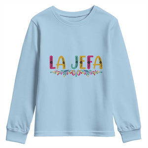 Funny Mexican Spanish La Jefa Boss Youth Sweatshirt Mexican Flowers TS11 Light Blue Print Your Wear