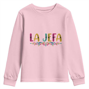Funny Mexican Spanish La Jefa Boss Youth Sweatshirt Mexican Flowers TS11 Light Pink Print Your Wear