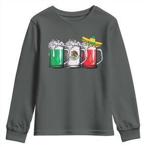 Funny Mexican Youth Sweatshirt Mexico Beer Mexican Flag Sombrero Hat TS10 Dark Heather Print Your Wear
