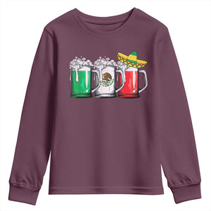 Funny Mexican Youth Sweatshirt Mexico Beer Mexican Flag Sombrero Hat TS10 Maroon Print Your Wear