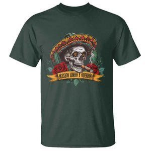 Funny Mexico Lindo Y Querido T Shirt Mexican Pride Vintage Sombrero Hat Skull TS11 Dark Forest Green Print Your Wear
