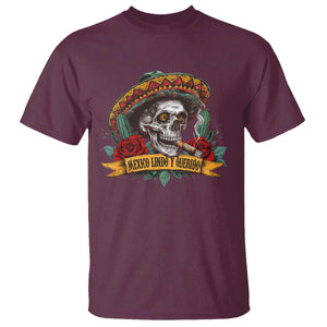 Funny Mexico Lindo Y Querido T Shirt Mexican Pride Vintage Sombrero Hat Skull TS11 Maroon Print Your Wear