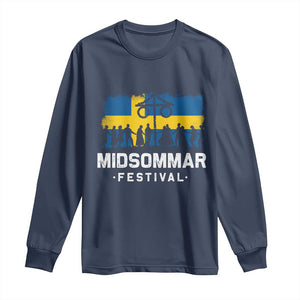 Funny Midsommar Festival Long Sleeve Shirt Sweden Summer Festival Maypole TS11 Navy Print Your Wear