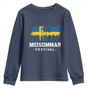 Funny Midsommar Festival Youth Sweatshirt Sweden Summer Festival Maypole TS11 Navy Print Your Wear