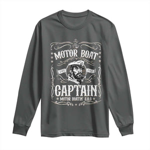Funny Motor Boat Captain Long Sleeve Shirt Pontoon Boating Motor Boatin Lake TS11 Dark Heather Print Your Wear