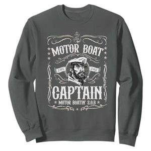 Funny Motor Boat Captain Sweatshirt Pontoon Boating Motor Boatin Lake TS11 Dark Heather Print Your Wear