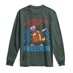 Funny My Farts Smell Like Freedom Long Sleeve Shirt July 4th Hot Dog Lover TS11 Dark Forest Green Print Your Wear