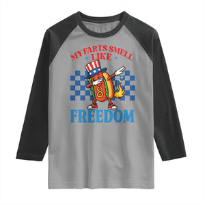 Funny My Farts Smell Like Freedom Raglan Shirt July 4th Hot Dog Lover TS11 Sport Gray Black Print Your Wear