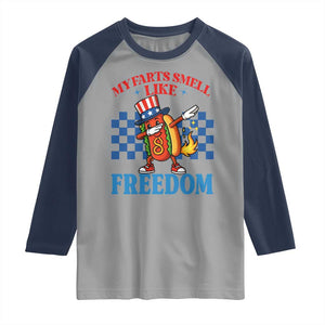 Funny My Farts Smell Like Freedom Raglan Shirt July 4th Hot Dog Lover TS11 Sport Gray Navy Print Your Wear