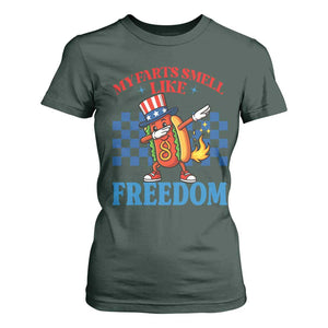 Funny My Farts Smell Like Freedom T Shirt For Women July 4th Hot Dog Lover TS11 Dark Forest Green Print Your Wear