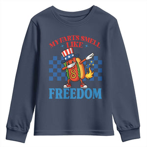 Funny My Farts Smell Like Freedom Youth Sweatshirt July 4th Hot Dog Lover TS11 Navy Print Your Wear