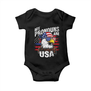Funny My Pronouns Are USA 4th of July Baby Onesie Patriotic Eagle American Flag TS11 Black Print Your Wear