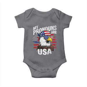 Funny My Pronouns Are USA 4th of July Baby Onesie Patriotic Eagle American Flag TS11 Charcoal Print Your Wear