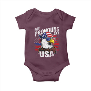 Funny My Pronouns Are USA 4th of July Baby Onesie Patriotic Eagle American Flag TS11 Maroon Print Your Wear