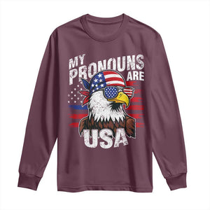 Funny My Pronouns Are USA 4th of July Long Sleeve Shirt Patriotic Eagle American Flag TS11 Maroon Print Your Wear