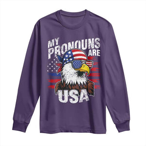 Funny My Pronouns Are USA 4th of July Long Sleeve Shirt Patriotic Eagle American Flag TS11 Purple Print Your Wear