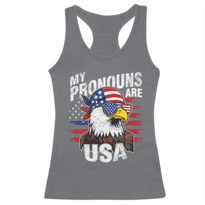 Funny My Pronouns Are USA 4th of July Racerback Tank Top Patriotic Eagle American Flag TS11 Charcoal Print Your Wear