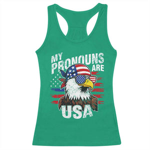 Funny My Pronouns Are USA 4th of July Racerback Tank Top Patriotic Eagle American Flag TS11 Irish Green Print Your Wear