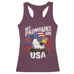 Funny My Pronouns Are USA 4th of July Racerback Tank Top Patriotic Eagle American Flag TS11 Maroon Print Your Wear