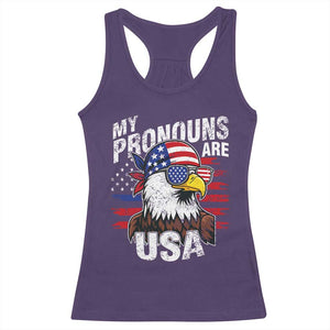 Funny My Pronouns Are USA 4th of July Racerback Tank Top Patriotic Eagle American Flag TS11 Purple Print Your Wear