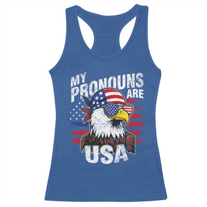 Funny My Pronouns Are USA 4th of July Racerback Tank Top Patriotic Eagle American Flag TS11 Royal Blue Print Your Wear