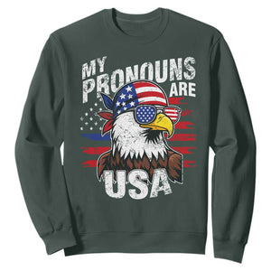 Funny My Pronouns Are USA 4th of July Sweatshirt Patriotic Eagle American Flag TS11 Dark Forest Green Print Your Wear