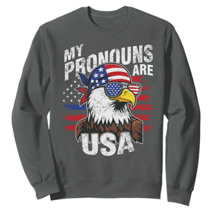 Funny My Pronouns Are USA 4th of July Sweatshirt Patriotic Eagle American Flag TS11 Dark Heather Print Your Wear