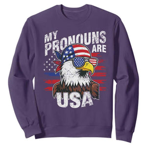 Funny My Pronouns Are USA 4th of July Sweatshirt Patriotic Eagle American Flag TS11 Purple Print Your Wear