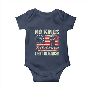 Funny No Kings Fight Oligarchy Baby Onesie Betsy Ross Flag Hand Fist TS11 Navy Print Your Wear