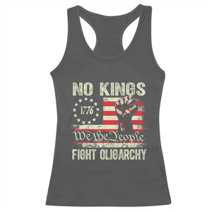 Funny No Kings Fight Oligarchy Racerback Tank Top Betsy Ross Flag Hand Fist TS11 Dark Heather Print Your Wear