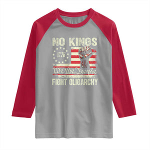 Funny No Kings Fight Oligarchy Raglan Shirt Betsy Ross Flag Hand Fist TS11 Sport Gray Red Print Your Wear
