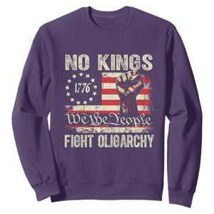Funny No Kings Fight Oligarchy Sweatshirt Betsy Ross Flag Hand Fist TS11 Purple Print Your Wear