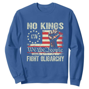 Funny No Kings Fight Oligarchy Sweatshirt Betsy Ross Flag Hand Fist TS11 Royal Blue Print Your Wear