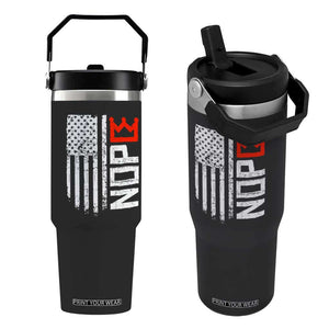 Funny Nope No Kings Vintage American Flag Flip Straw Tumbler TS11 One Size: 30 oz Black Print Your Wear