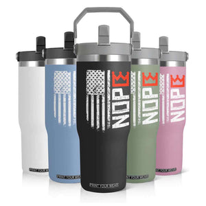Funny Nope No Kings Vintage American Flag Flip Straw Tumbler TS11 Print Your Wear