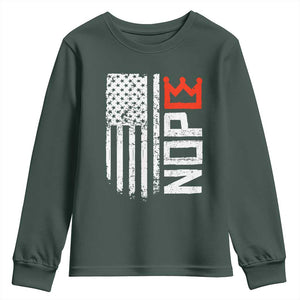 Funny Nope No Kings Vintage American Flag Youth Sweatshirt TS11 Dark Forest Green Print Your Wear
