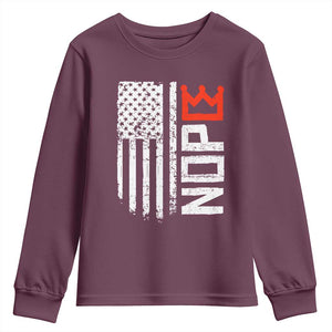 Funny Nope No Kings Vintage American Flag Youth Sweatshirt TS11 Maroon Print Your Wear