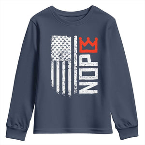 Funny Nope No Kings Vintage American Flag Youth Sweatshirt TS11 Navy Print Your Wear