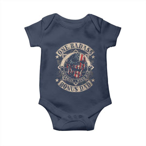 Funny One Badass Bonus Dad Baby Onesie Awesome Step Dad Fathers Day American Flag Skull TS11 Navy Print Your Wear