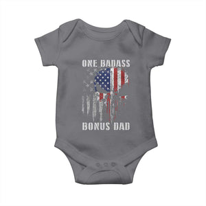 Funny One Badass Bonus Dad Baby Onesie Step Dad Fathers Day 4th Of July American Flag Skull TS11 Charcoal Print Your Wear