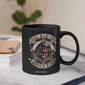 Funny One Badass Bonus Dad Coffee Mug Awesome Step Dad Fathers Day American Flag Skull TS11 Print Your Wear