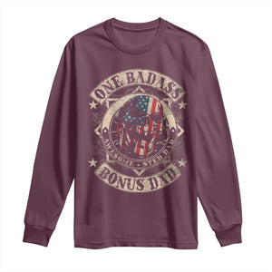 Funny One Badass Bonus Dad Long Sleeve Shirt Awesome Step Dad Fathers Day American Flag Skull TS11 Maroon Print Your Wear