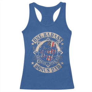 Funny One Badass Bonus Dad Racerback Tank Top Awesome Step Dad Fathers Day American Flag Skull TS11 Royal Blue Print Your Wear