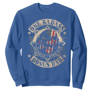 Funny One Badass Bonus Dad Sweatshirt Awesome Step Dad Fathers Day American Flag Skull TS11 Royal Blue Print Your Wear