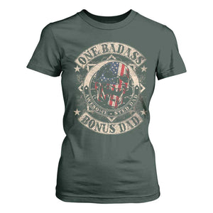 Funny One Badass Bonus Dad T Shirt For Women Awesome Step Dad Fathers Day American Flag Skull TS11 Dark Forest Green Print Your Wear