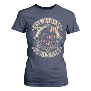 Funny One Badass Bonus Dad T Shirt For Women Awesome Step Dad Fathers Day American Flag Skull TS11 Navy Print Your Wear