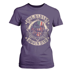Funny One Badass Bonus Dad T Shirt For Women Awesome Step Dad Fathers Day American Flag Skull TS11 Purple Print Your Wear